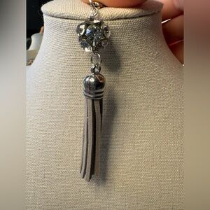 Handmade Upcycled Rhinestone, Silver and Gray Tassel Mini Purse Charm